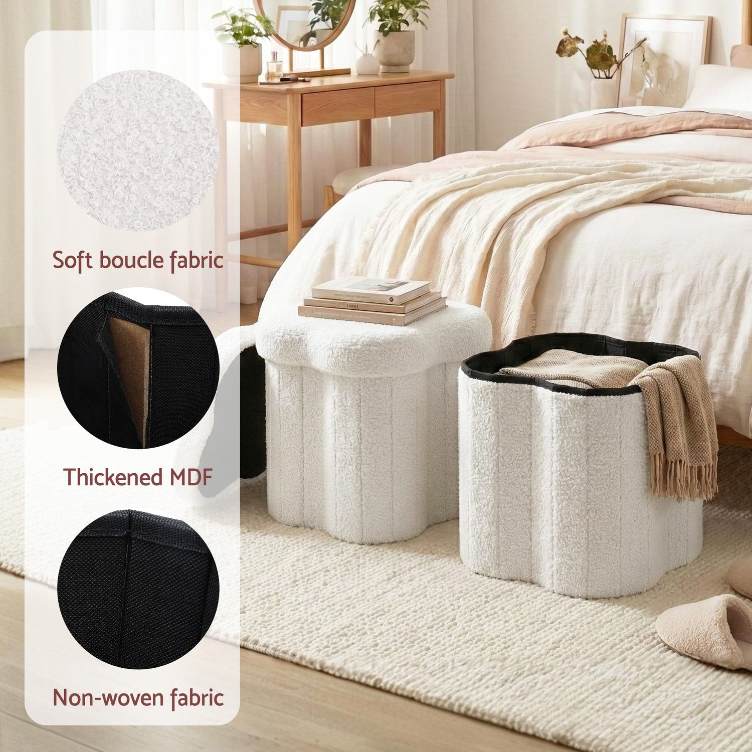 Artiss Storage Ottoman Foot Stool Foldable White-Furniture > Living Room > Ottomans &amp; Footstools-PEROZ Accessories
