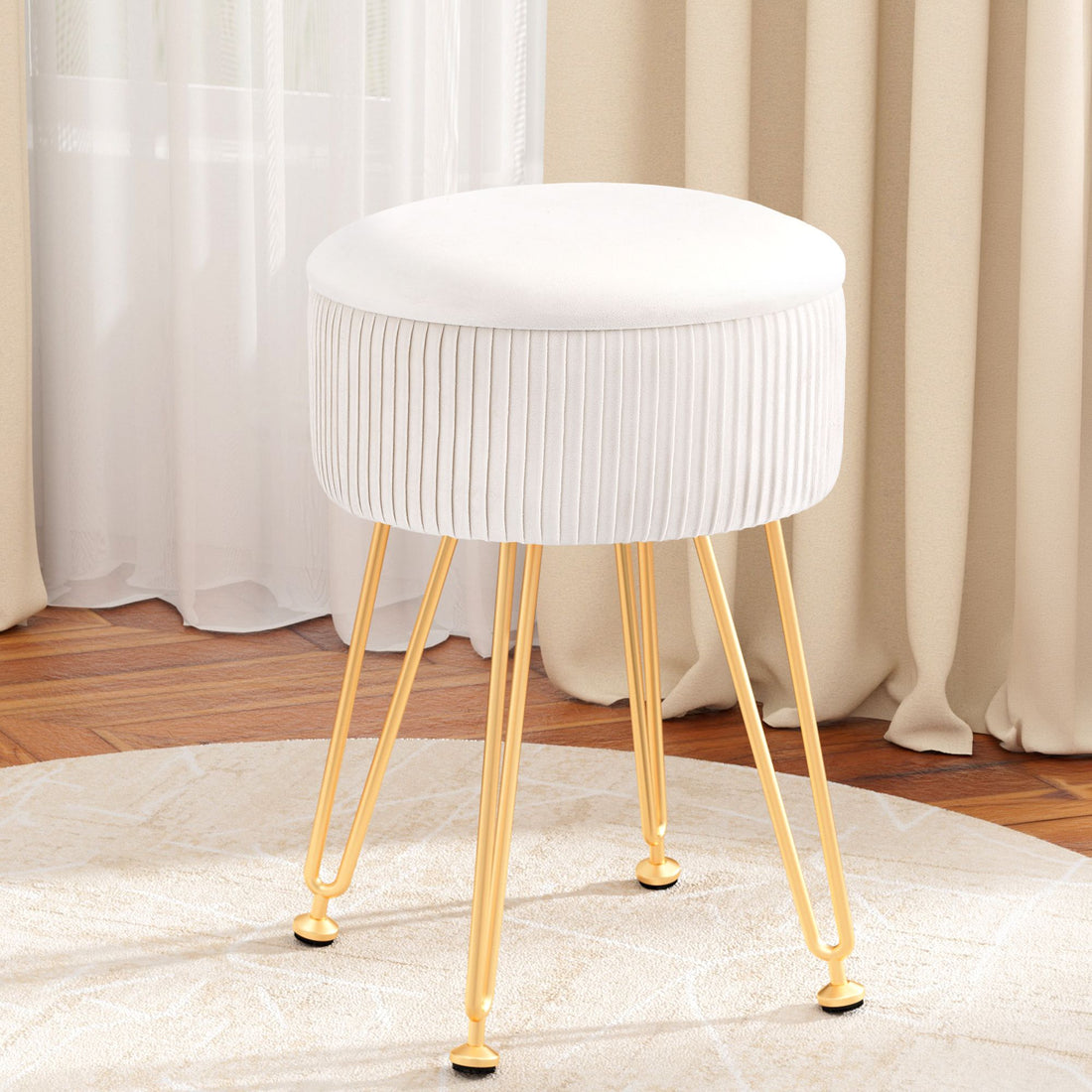 Artiss Ottoman Storage Foot Stool Vanity Velvet Round White-Furniture > Living Room > Ottomans &amp; Footstools-PEROZ Accessories