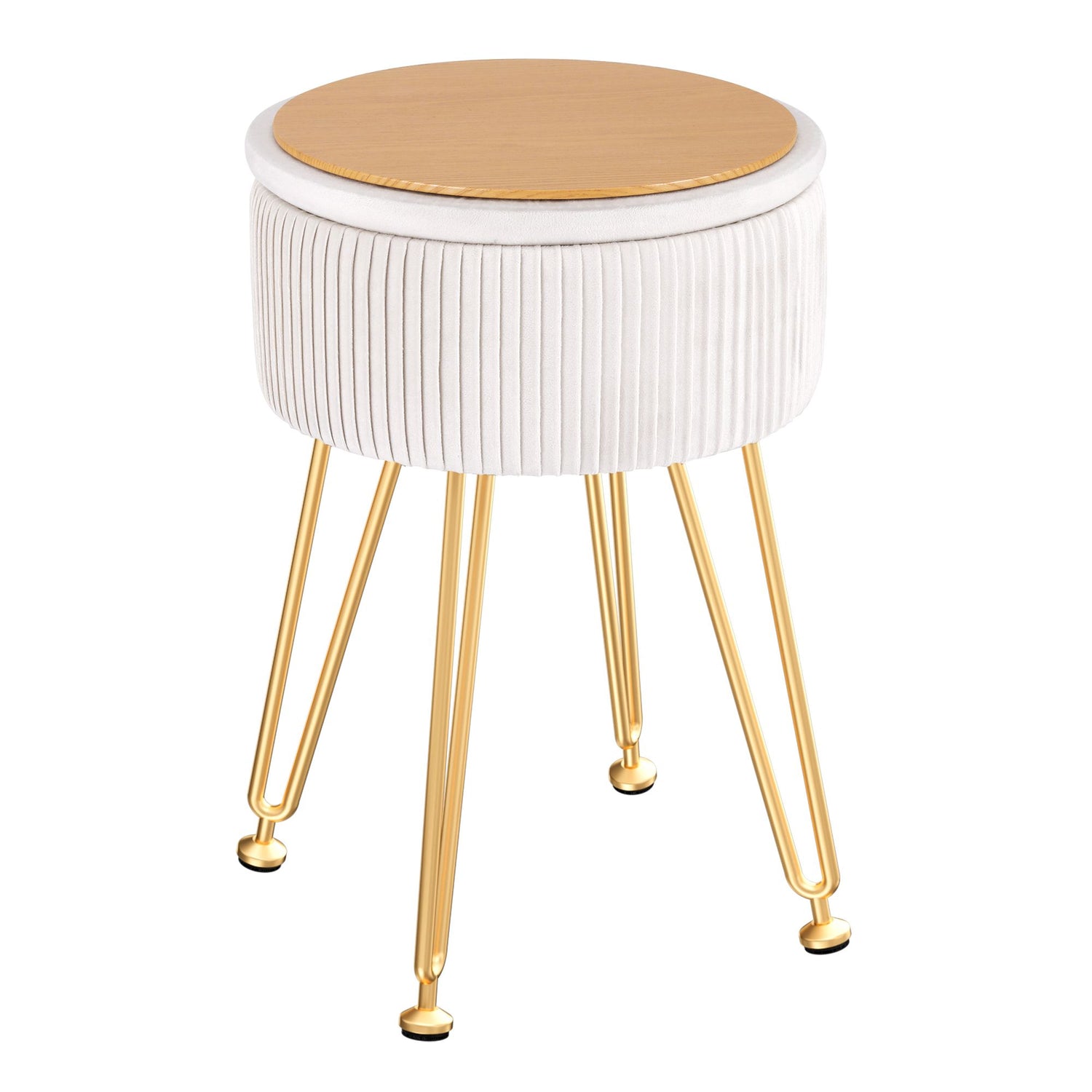 Artiss Ottoman Storage Foot Stool Vanity Velvet Round White-Furniture > Living Room > Ottomans &amp; Footstools-PEROZ Accessories