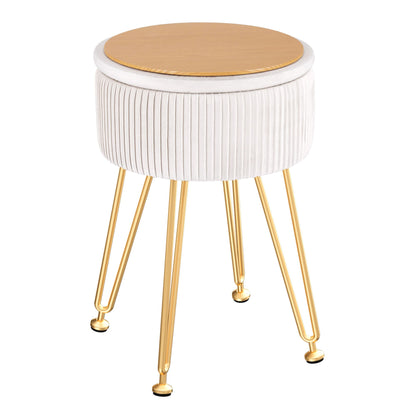 Artiss Ottoman Storage Foot Stool Vanity Velvet Round White-Furniture > Living Room > Ottomans &amp; Footstools-PEROZ Accessories