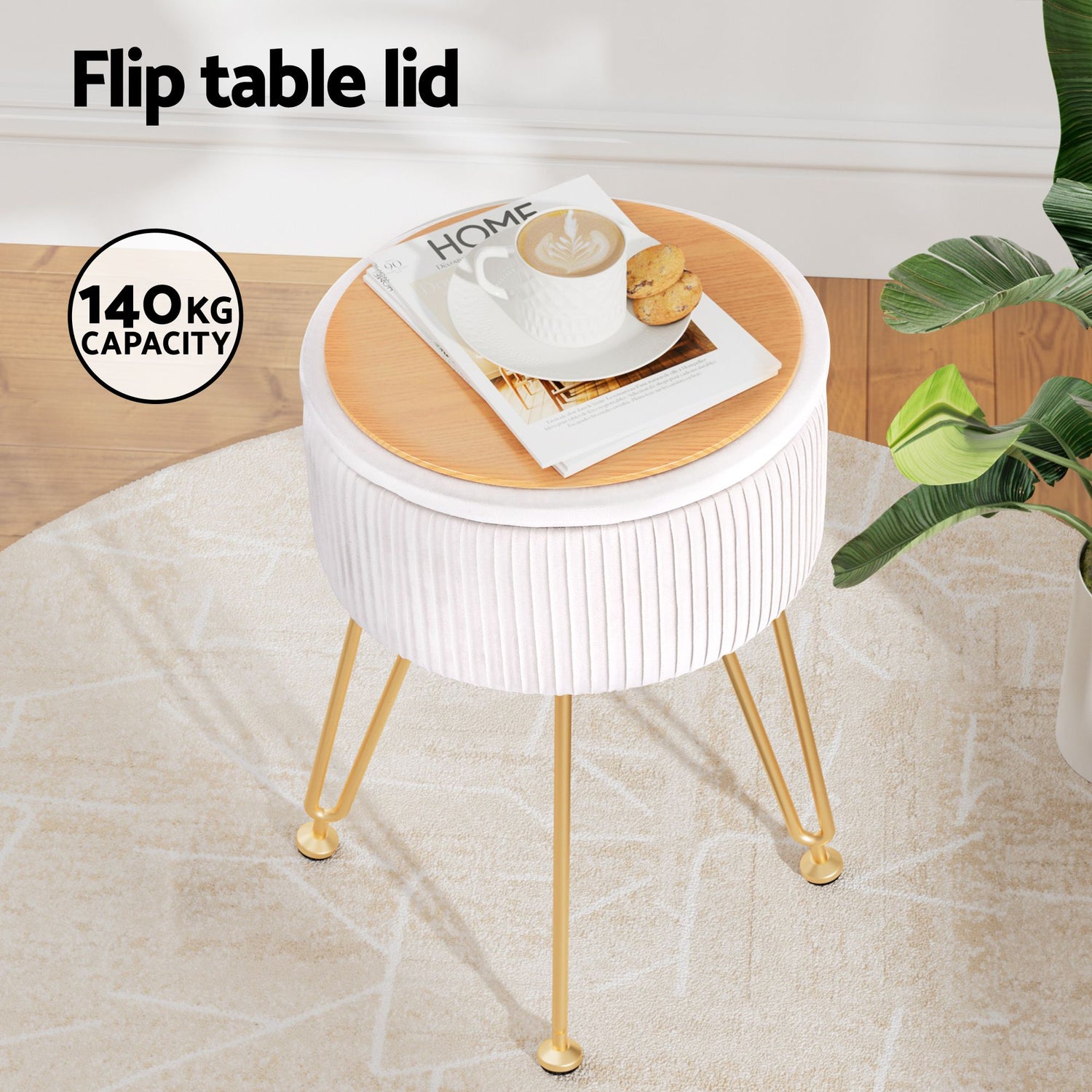 Artiss Ottoman Storage Foot Stool Vanity Velvet Round White-Furniture > Living Room > Ottomans &amp; Footstools-PEROZ Accessories