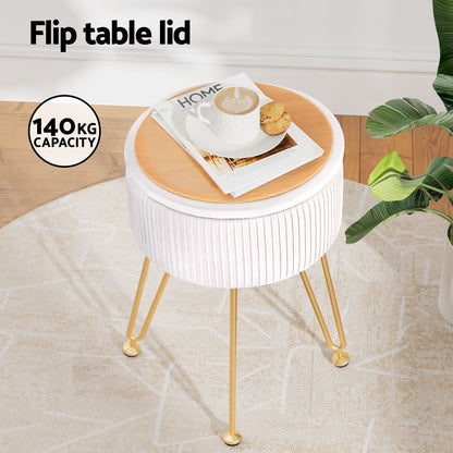 Artiss Ottoman Storage Foot Stool Vanity Velvet Round White-Furniture > Living Room > Ottomans &amp; Footstools-PEROZ Accessories