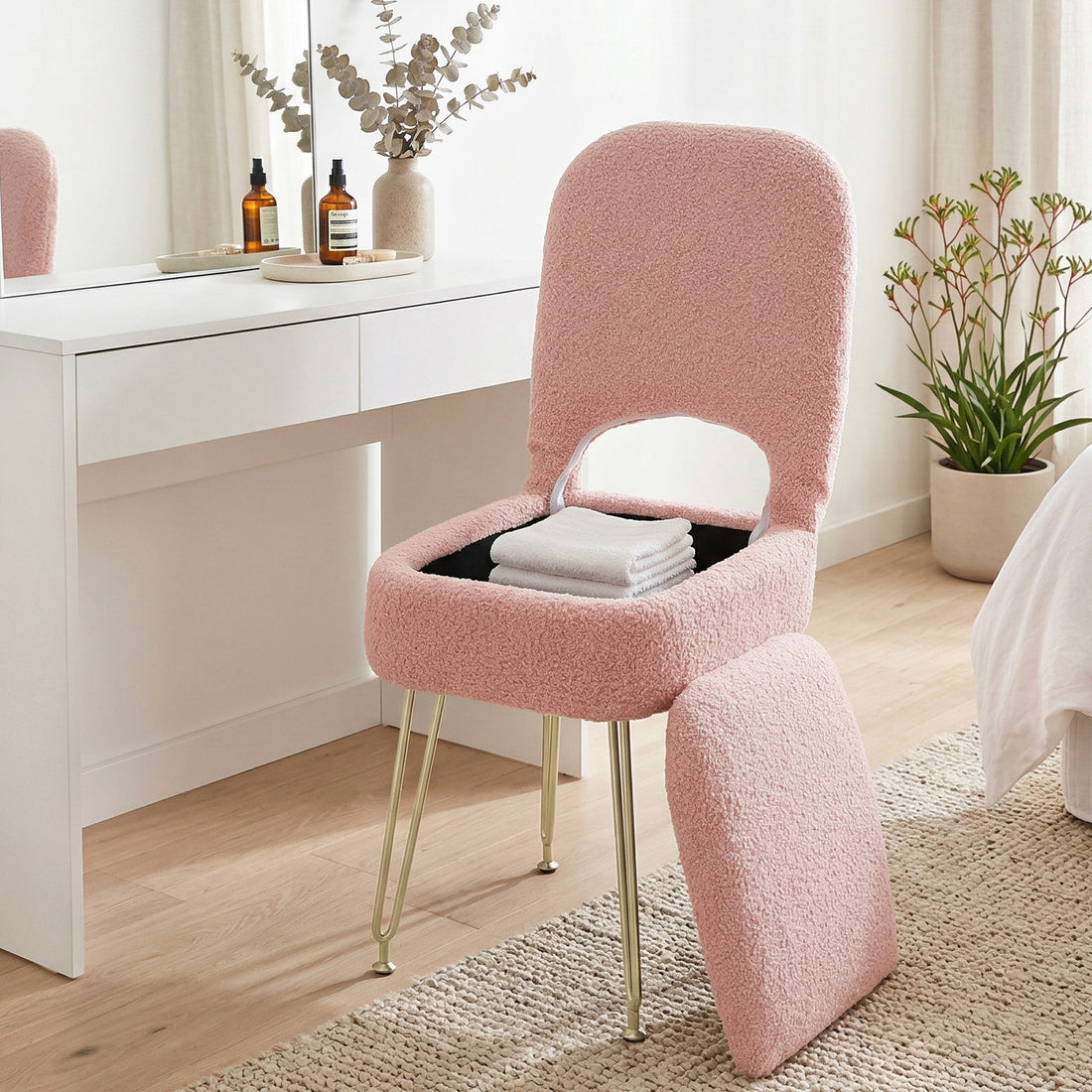Artiss Storage Ottoman Vanity Stool Foot Stool Folding Back Pink-Furniture > Living Room > Ottomans &amp; Footstools-PEROZ Accessories