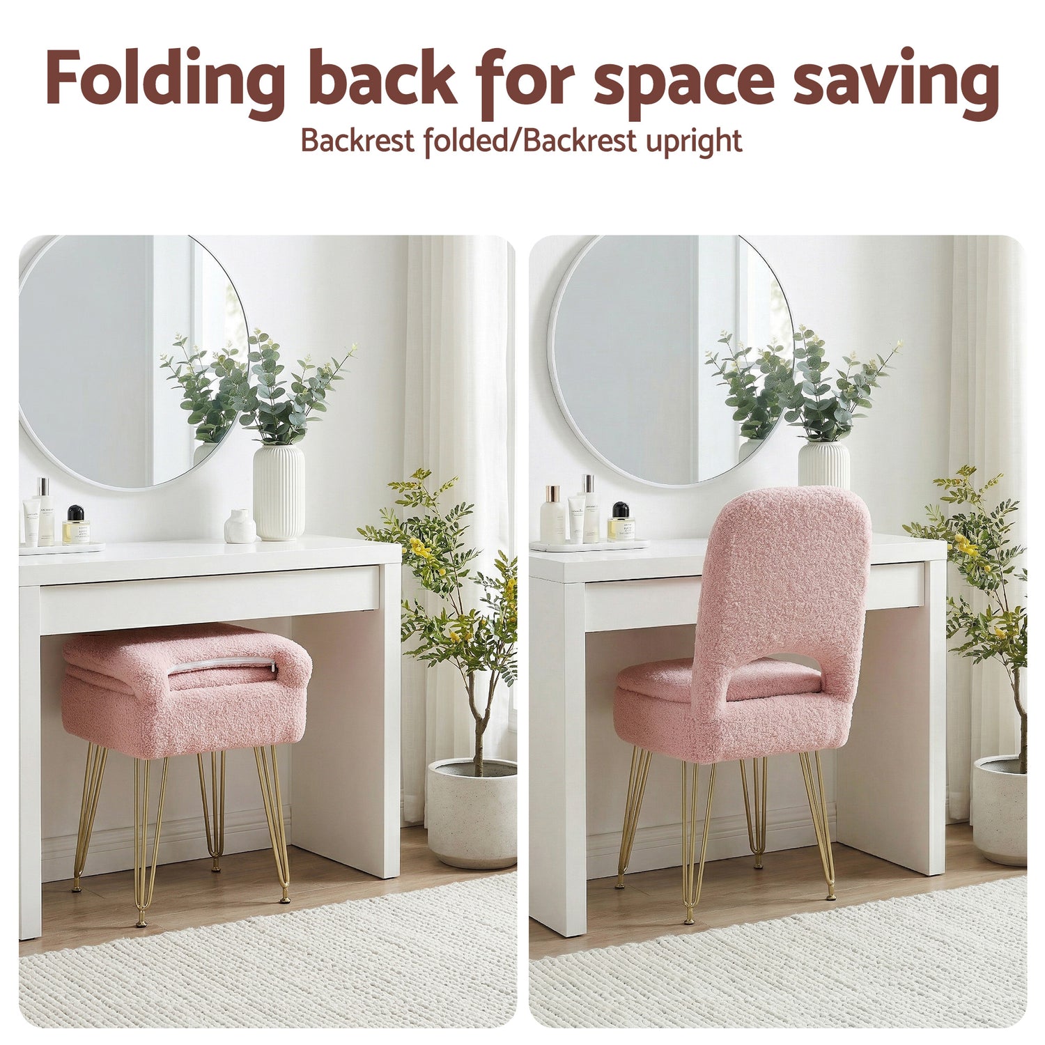 Artiss Storage Ottoman Vanity Stool Foot Stool Folding Back Pink-Furniture > Living Room > Ottomans &amp; Footstools-PEROZ Accessories