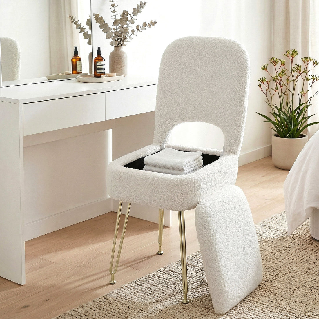 Artiss Storage Ottoman Vanity Stool Foot Stool Folding Back White-Furniture > Living Room > Ottomans &amp; Footstools-PEROZ Accessories