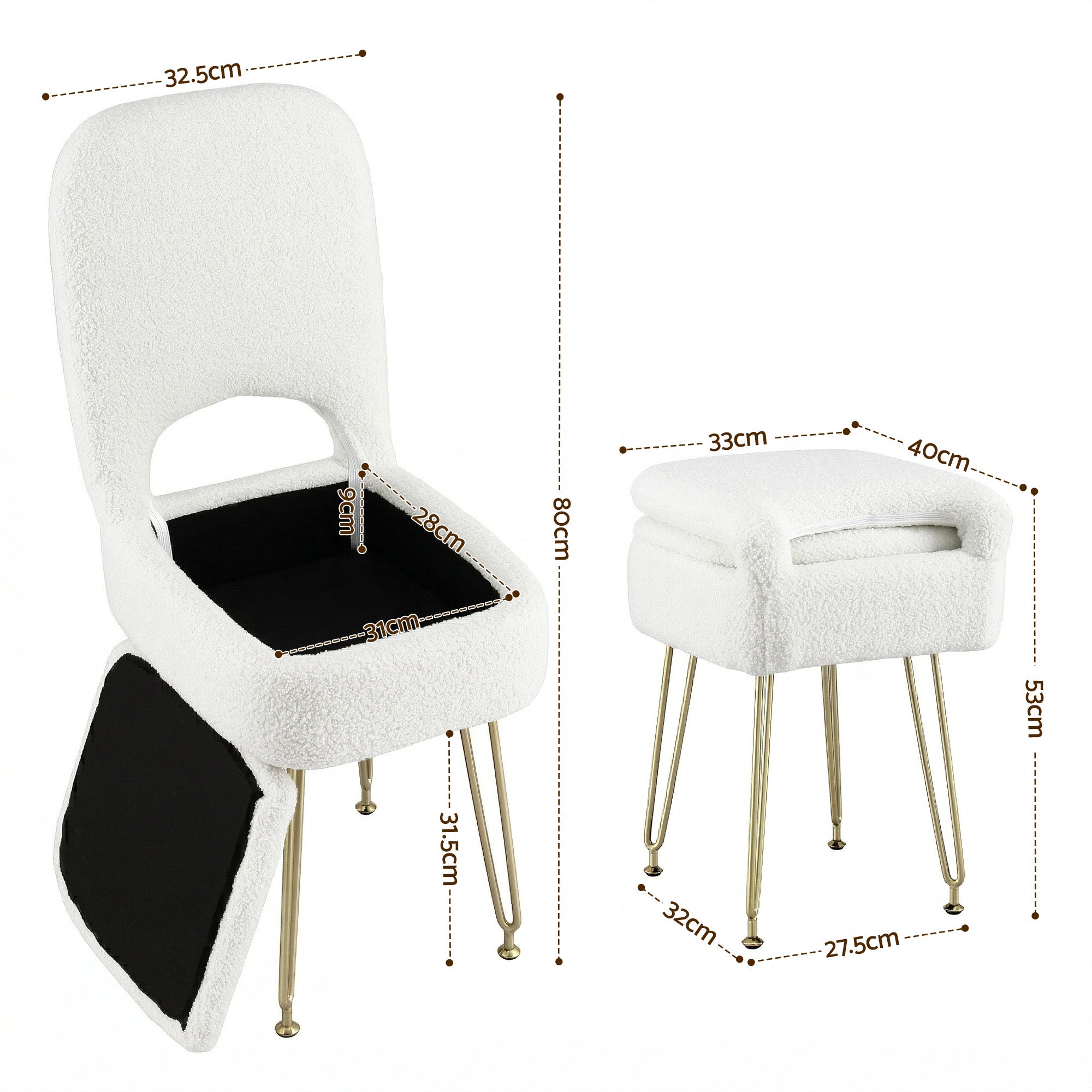 Artiss Storage Ottoman Vanity Stool Foot Stool Folding Back White-Furniture > Living Room > Ottomans &amp; Footstools-PEROZ Accessories