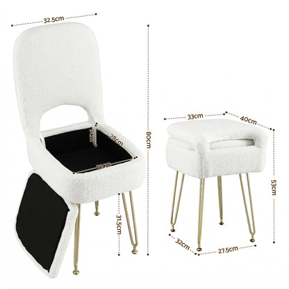 Artiss Storage Ottoman Vanity Stool Foot Stool Folding Back White-Furniture > Living Room > Ottomans &amp; Footstools-PEROZ Accessories