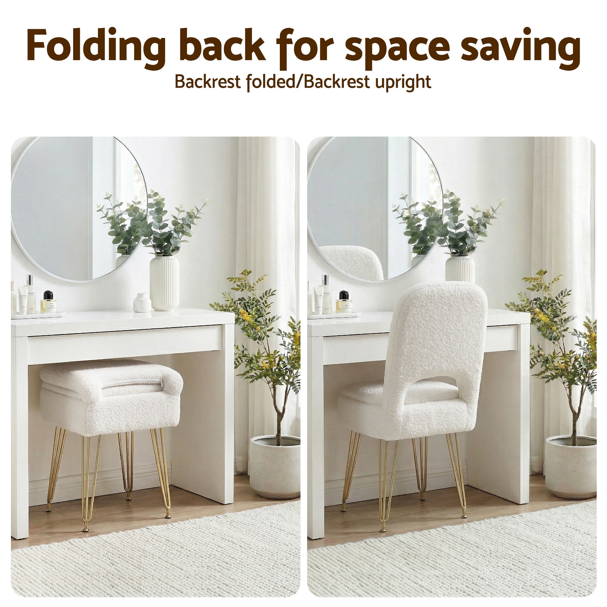 Artiss Storage Ottoman Vanity Stool Foot Stool Folding Back White-Furniture > Living Room > Ottomans &amp; Footstools-PEROZ Accessories