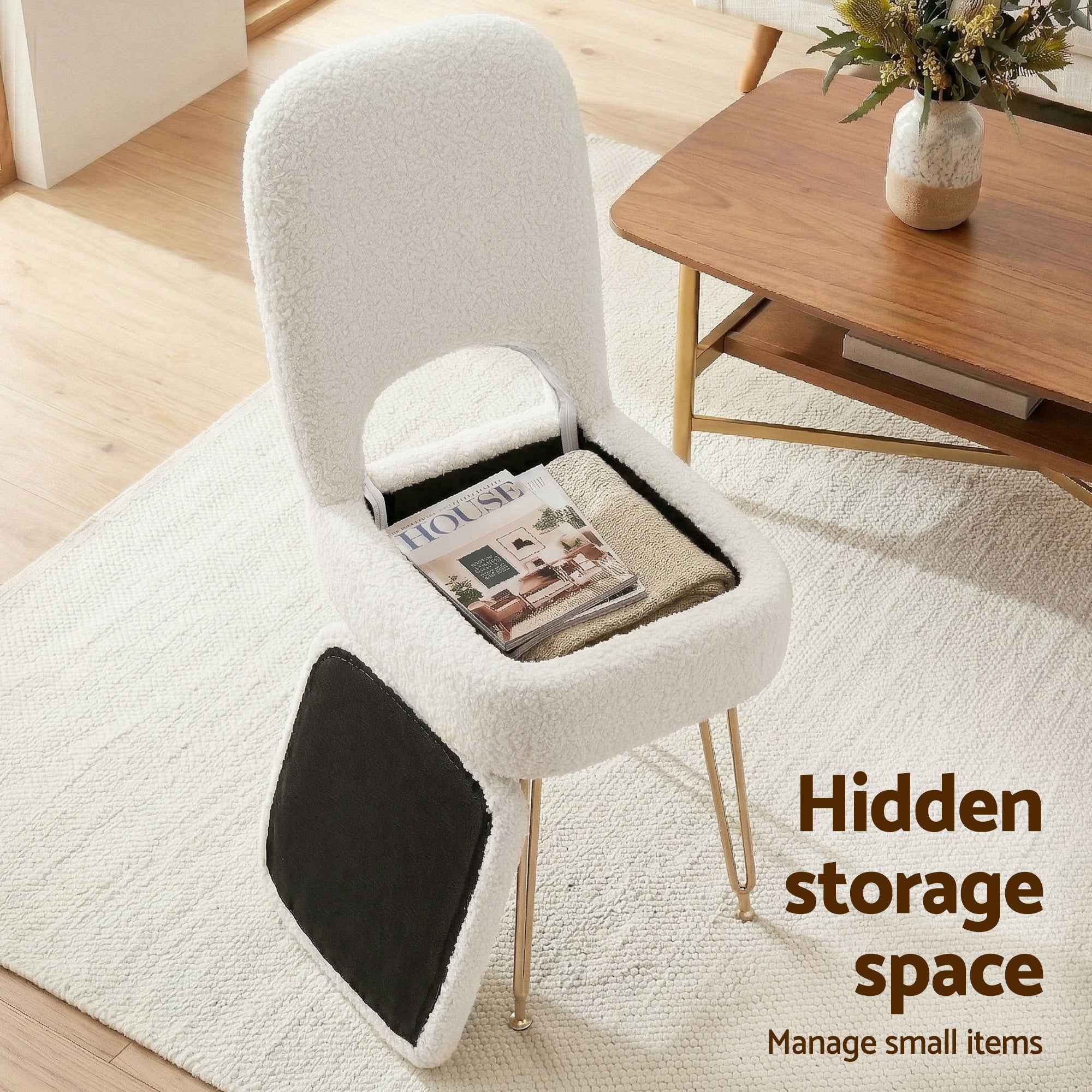 Artiss Storage Ottoman Vanity Stool Foot Stool Folding Back White-Furniture > Living Room > Ottomans &amp; Footstools-PEROZ Accessories