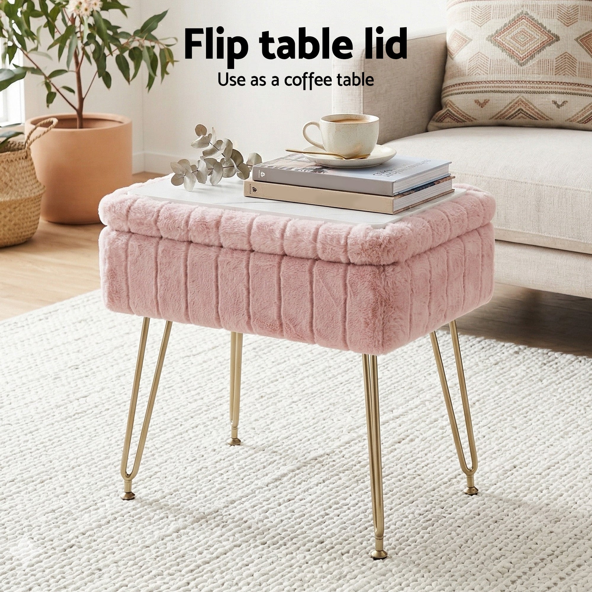 Artiss Storage Ottoman Vanity Foot Stool Pink-Furniture > Living Room > Ottomans &amp; Footstools-PEROZ Accessories