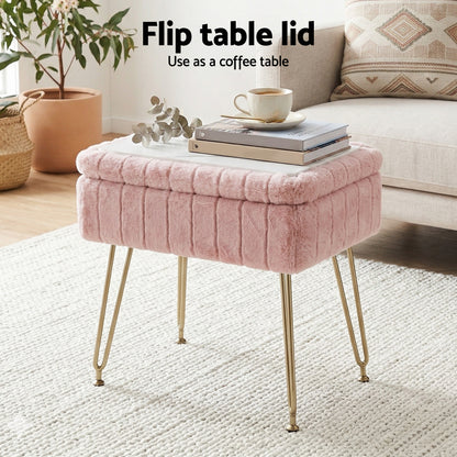 Artiss Storage Ottoman Vanity Foot Stool Pink-Furniture > Living Room > Ottomans &amp; Footstools-PEROZ Accessories