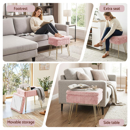 Artiss Storage Ottoman Vanity Foot Stool Pink-Furniture > Living Room > Ottomans &amp; Footstools-PEROZ Accessories