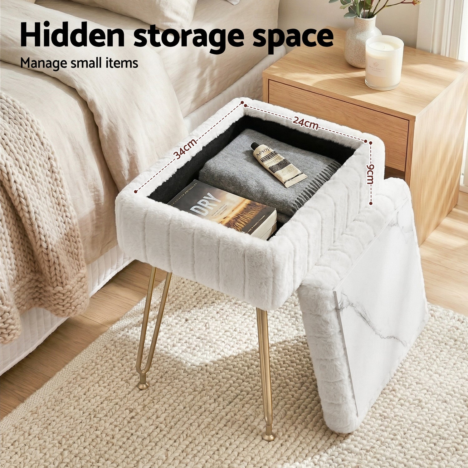 Artiss Storage Ottoman Vanity Foot Stool White-Furniture > Living Room > Ottomans &amp; Footstools-PEROZ Accessories