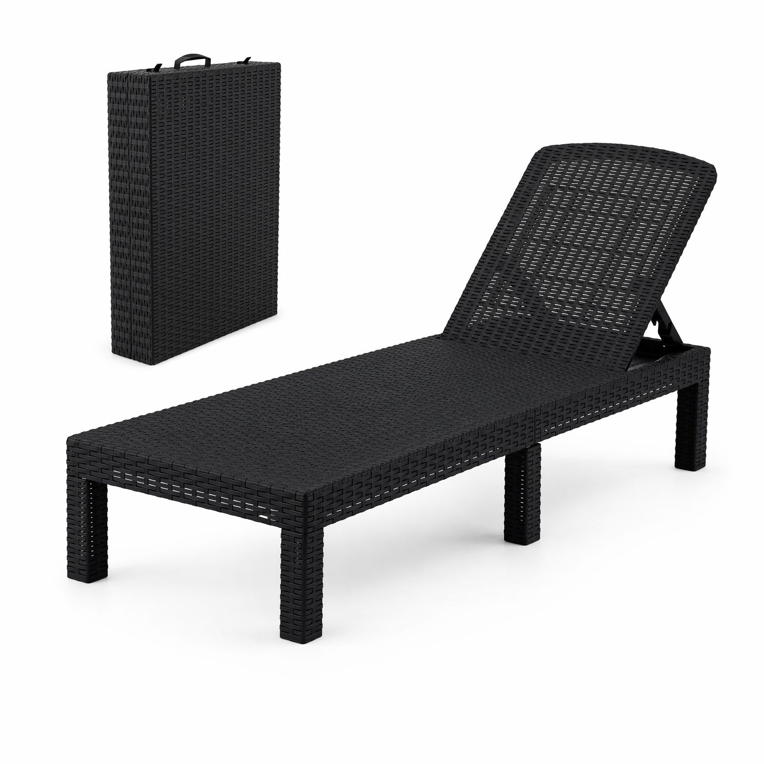Gardeon Sun Lounge Outdoor Folding Recliner Patio Pool Beach Chair Rattan Black