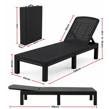 Gardeon Sun Lounge Outdoor Folding Recliner Patio Pool Beach Chair Rattan Black