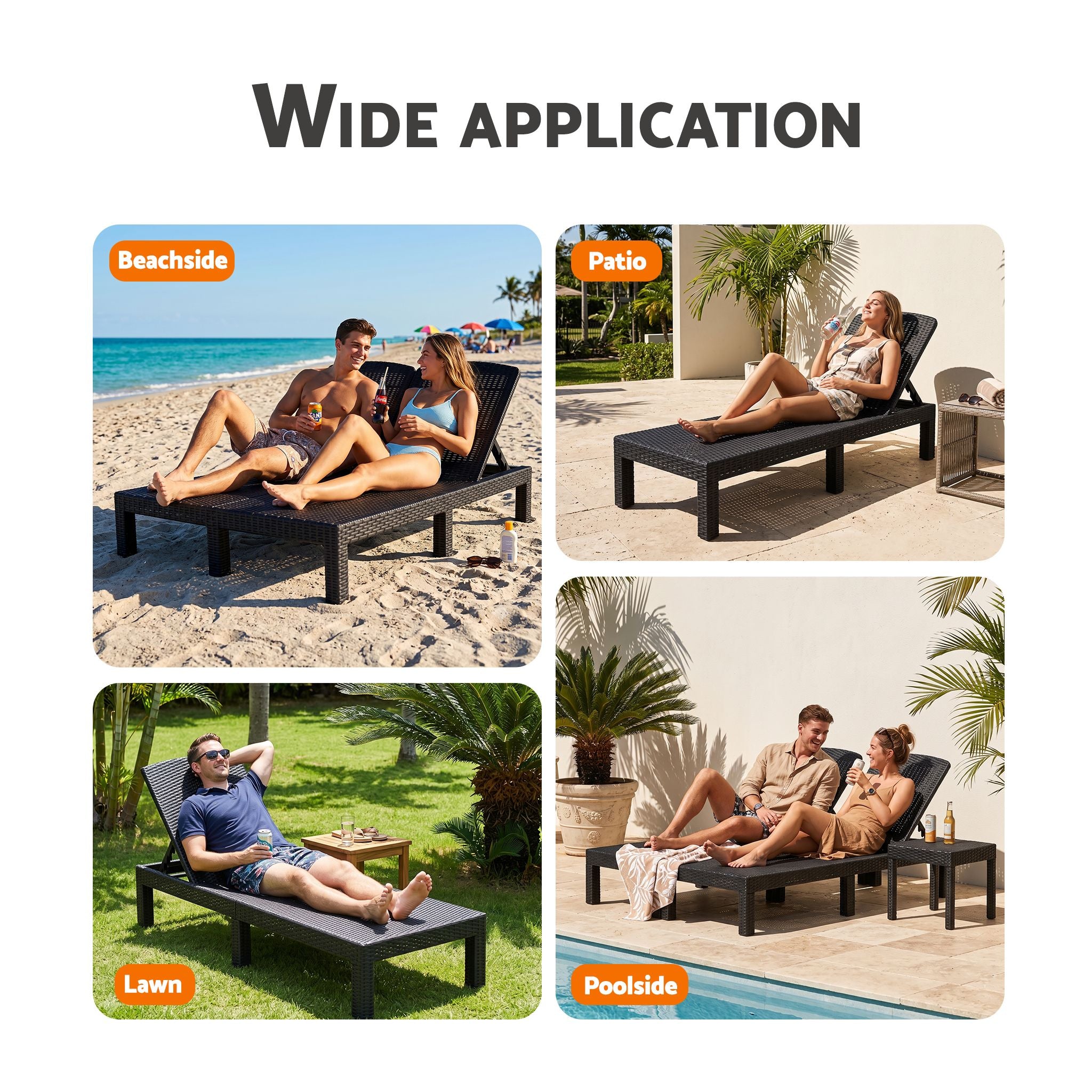Gardeon Sun Lounge Outdoor Folding Recliner Patio Pool Beach Chair Rattan Black