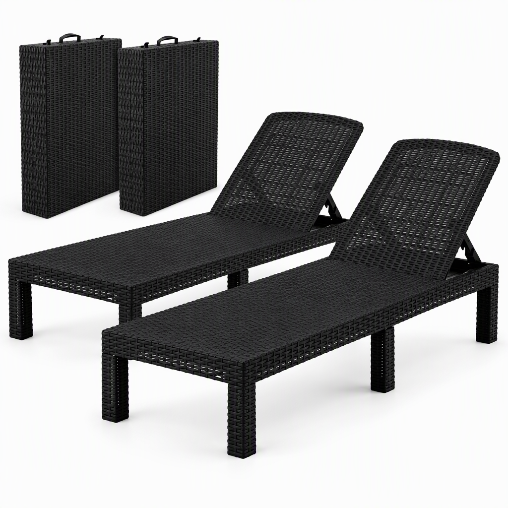 Gardeon 2X Foldable Sun Lounges Outdoor Recliner Patio Beach Chair Rattan Black-Furniture > Outdoor > Outdoor Chairs-PEROZ Accessories