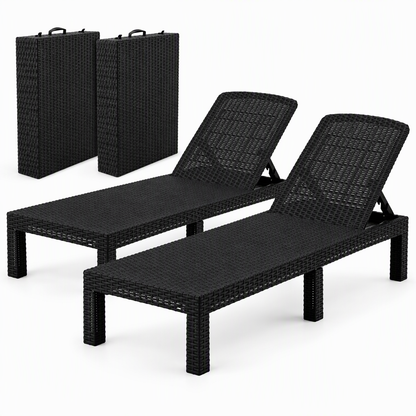 Gardeon 2X Foldable Sun Lounges Outdoor Recliner Patio Beach Chair Rattan Black-Furniture > Outdoor > Outdoor Chairs-PEROZ Accessories