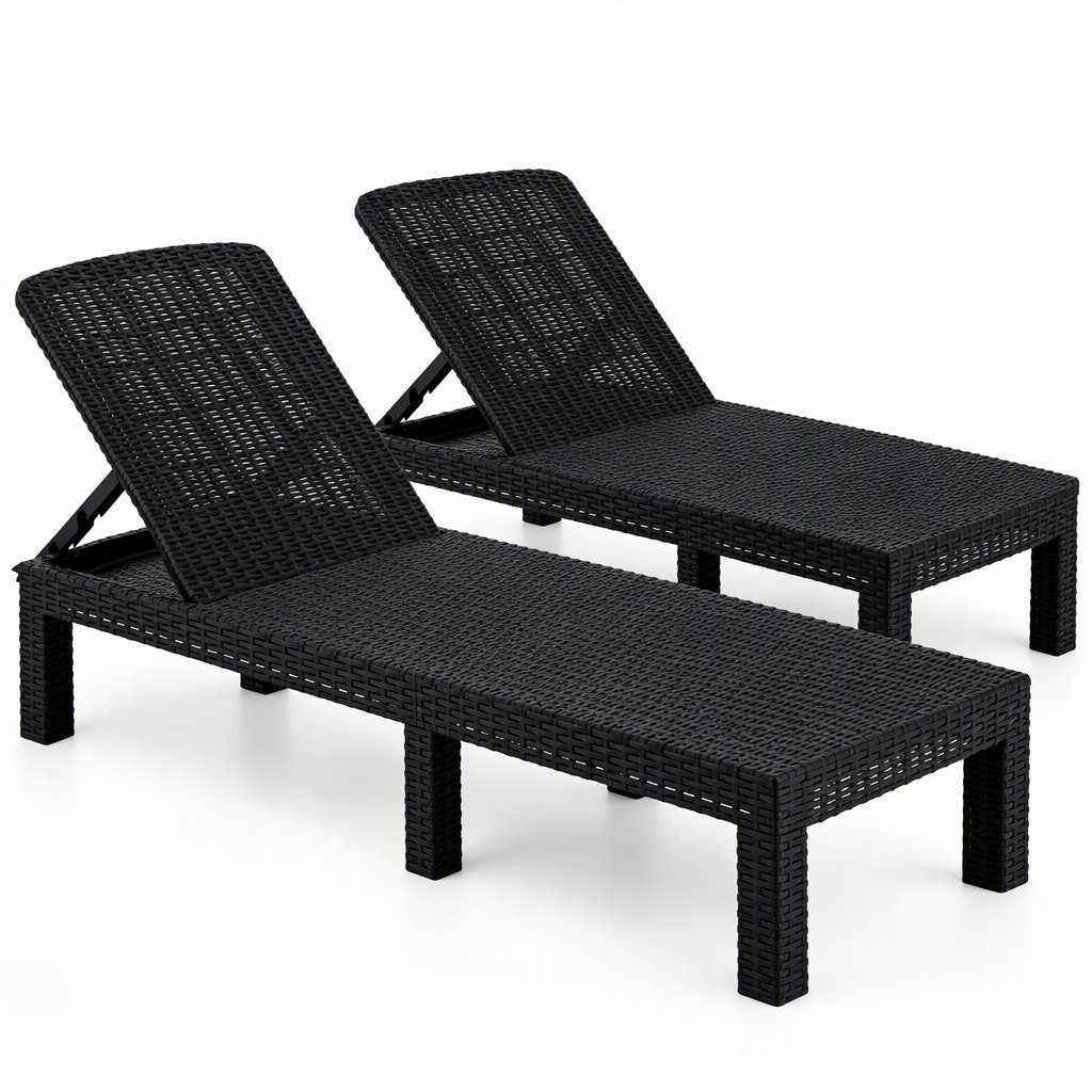 Gardeon 2X Foldable Sun Lounges Outdoor Recliner Patio Beach Chair Rattan Black-Furniture > Outdoor > Outdoor Chairs-PEROZ Accessories