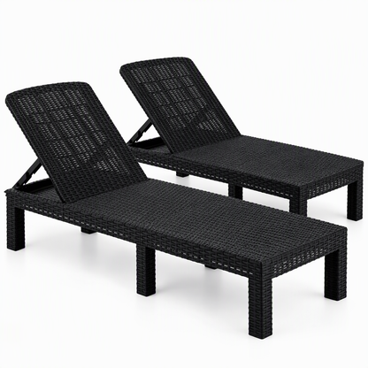 Gardeon 2X Foldable Sun Lounges Outdoor Recliner Patio Beach Chair Rattan Black-Furniture > Outdoor > Outdoor Chairs-PEROZ Accessories