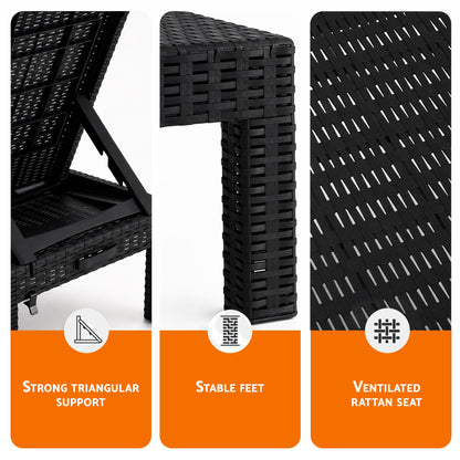Gardeon 2X Foldable Sun Lounges Outdoor Recliner Patio Beach Chair Rattan Black-Furniture > Outdoor > Outdoor Chairs-PEROZ Accessories