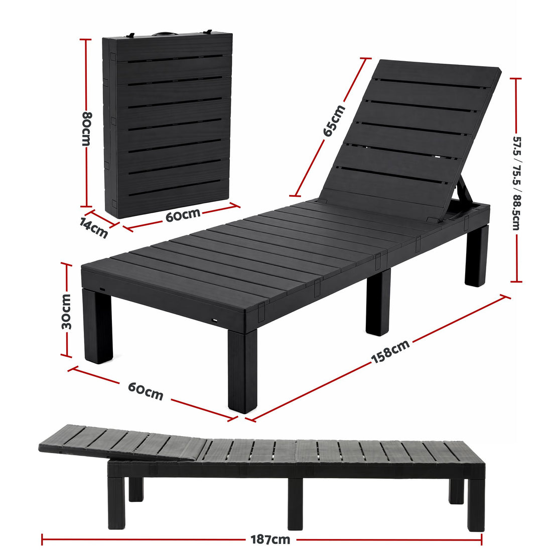 Gardeon Sun Lounge Outdoor Folding Recliner Patio Pool Beach Chair Slatted Black-Home &amp; Garden > Bedding > Bed Sheets-PEROZ Accessories