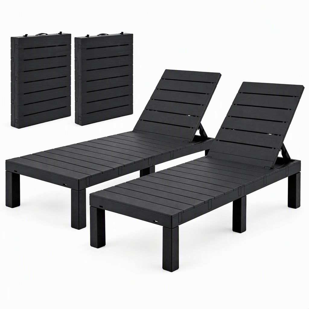 Gardeon 2X Foldable Sun Lounges Outdoor Recliner Patio Beach Chair Slatted Black-Furniture > Outdoor > Outdoor Chairs-PEROZ Accessories