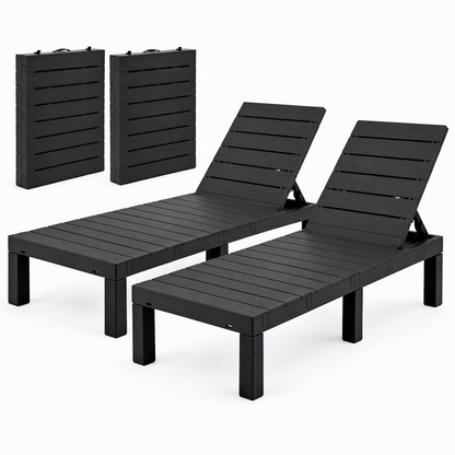Gardeon 2X Foldable Sun Lounges Outdoor Recliner Patio Beach Chair Slatted Black-Furniture > Outdoor > Outdoor Chairs-PEROZ Accessories