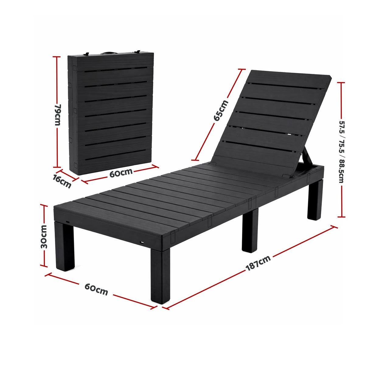 Gardeon 2X Foldable Sun Lounges Outdoor Recliner Patio Beach Chair Slatted Black-Furniture > Outdoor > Outdoor Chairs-PEROZ Accessories