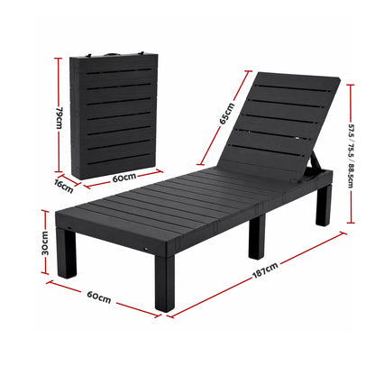 Gardeon 2X Foldable Sun Lounges Outdoor Recliner Patio Beach Chair Slatted Black-Furniture > Outdoor > Outdoor Chairs-PEROZ Accessories