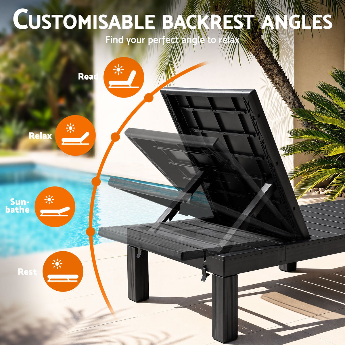 Gardeon 2X Foldable Sun Lounges Outdoor Recliner Patio Beach Chair Slatted Black-Furniture > Outdoor > Outdoor Chairs-PEROZ Accessories
