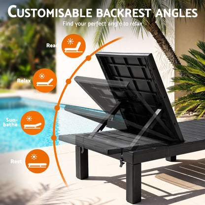Gardeon 2X Foldable Sun Lounges Outdoor Recliner Patio Beach Chair Slatted Black-Furniture > Outdoor > Outdoor Chairs-PEROZ Accessories