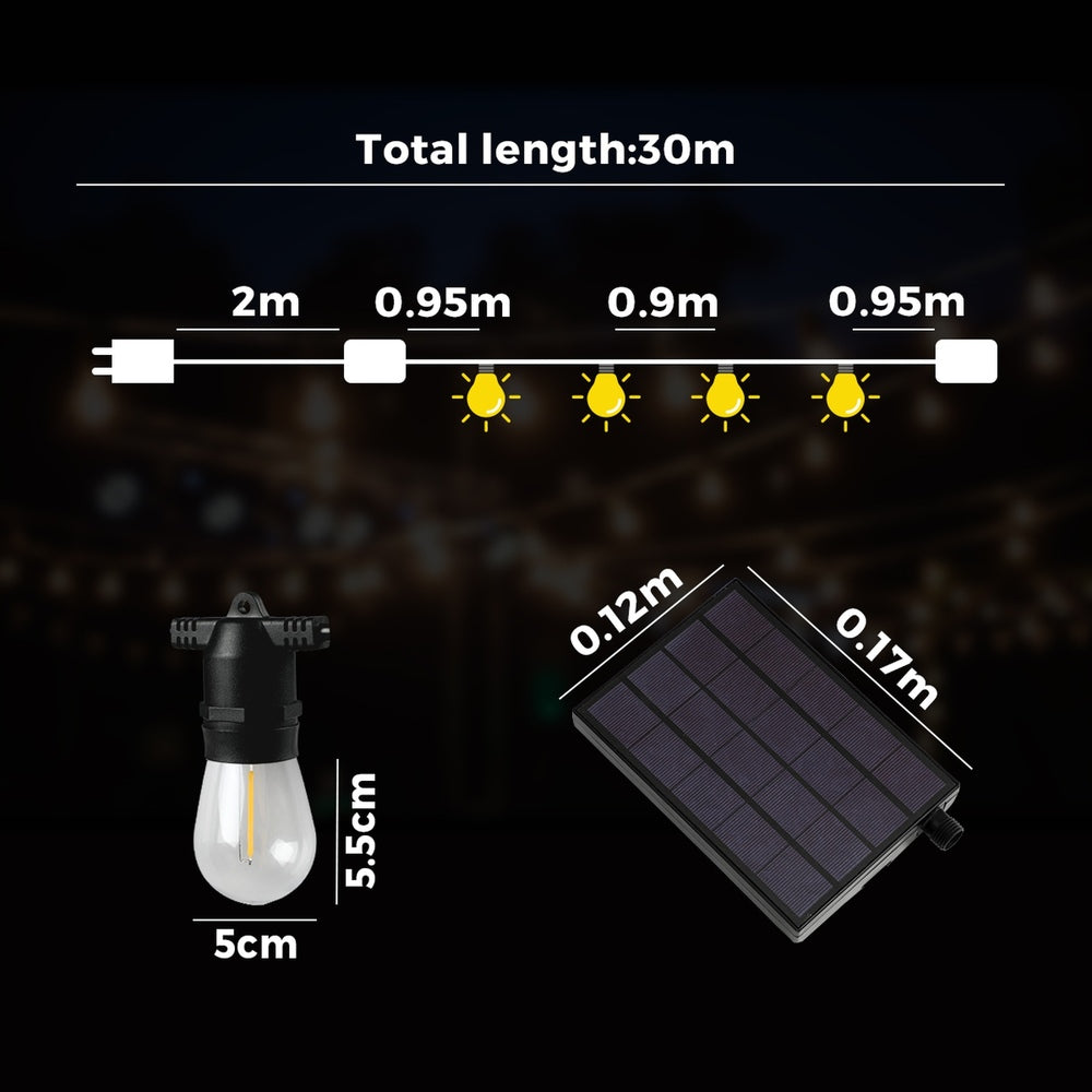 Mazam 30M Solar LED Festoon String Lights Christmas Waterproof-Festoon Light-PEROZ Accessories