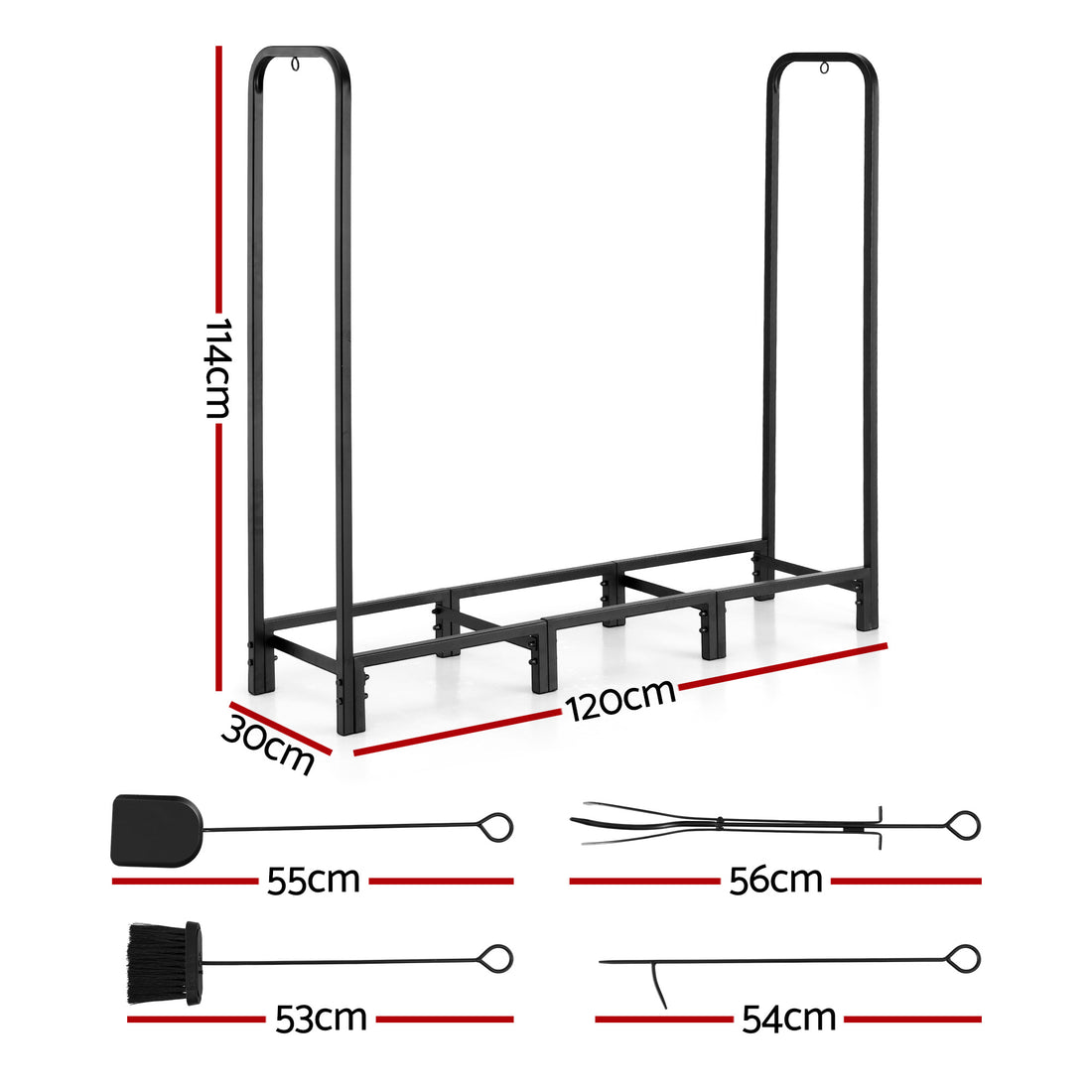 Gardeon Firewood Rack 120cm Wood Rack 3 Sizes Firewood Storage with Tools Black-Home &amp; Garden > Garden Tools > Gardening Accessories-PEROZ Accessories