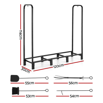 Gardeon Firewood Rack 120cm Wood Rack 3 Sizes Firewood Storage with Tools Black-Home &amp; Garden > Garden Tools > Gardening Accessories-PEROZ Accessories