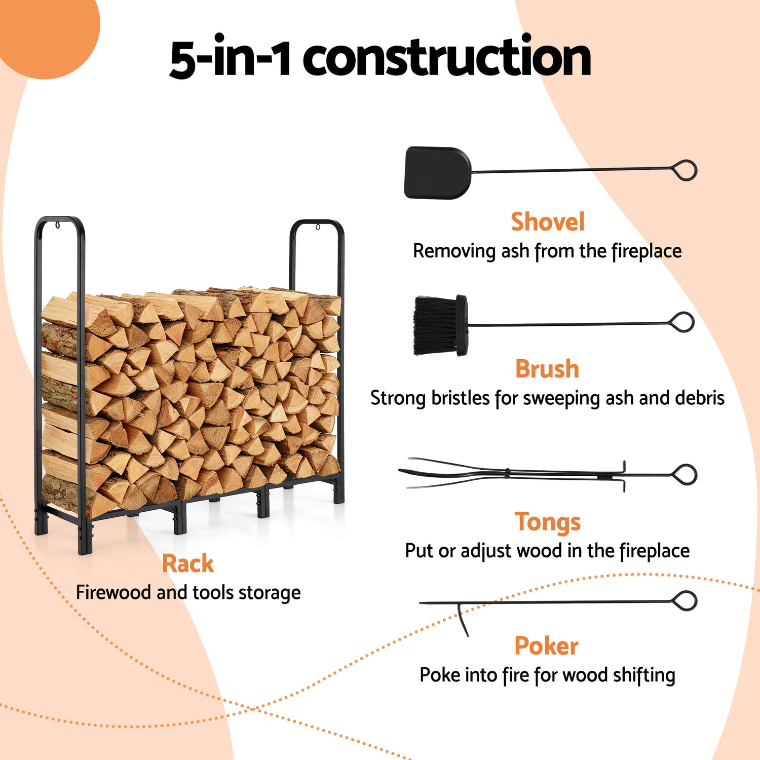 Gardeon Firewood Rack 120cm Wood Rack 3 Sizes Firewood Storage with Tools Black-Home &amp; Garden > Garden Tools > Gardening Accessories-PEROZ Accessories