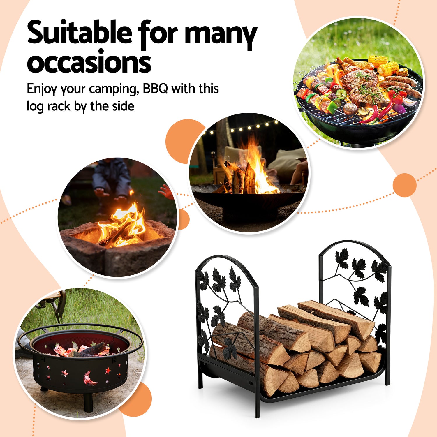 Gardeon Firewood Rack 48cm Wood Rack Firewood Storage Indoor Outdoor Black-Home &amp; Garden &gt; Garden Tools &gt; Gardening Accessories-PEROZ Accessories