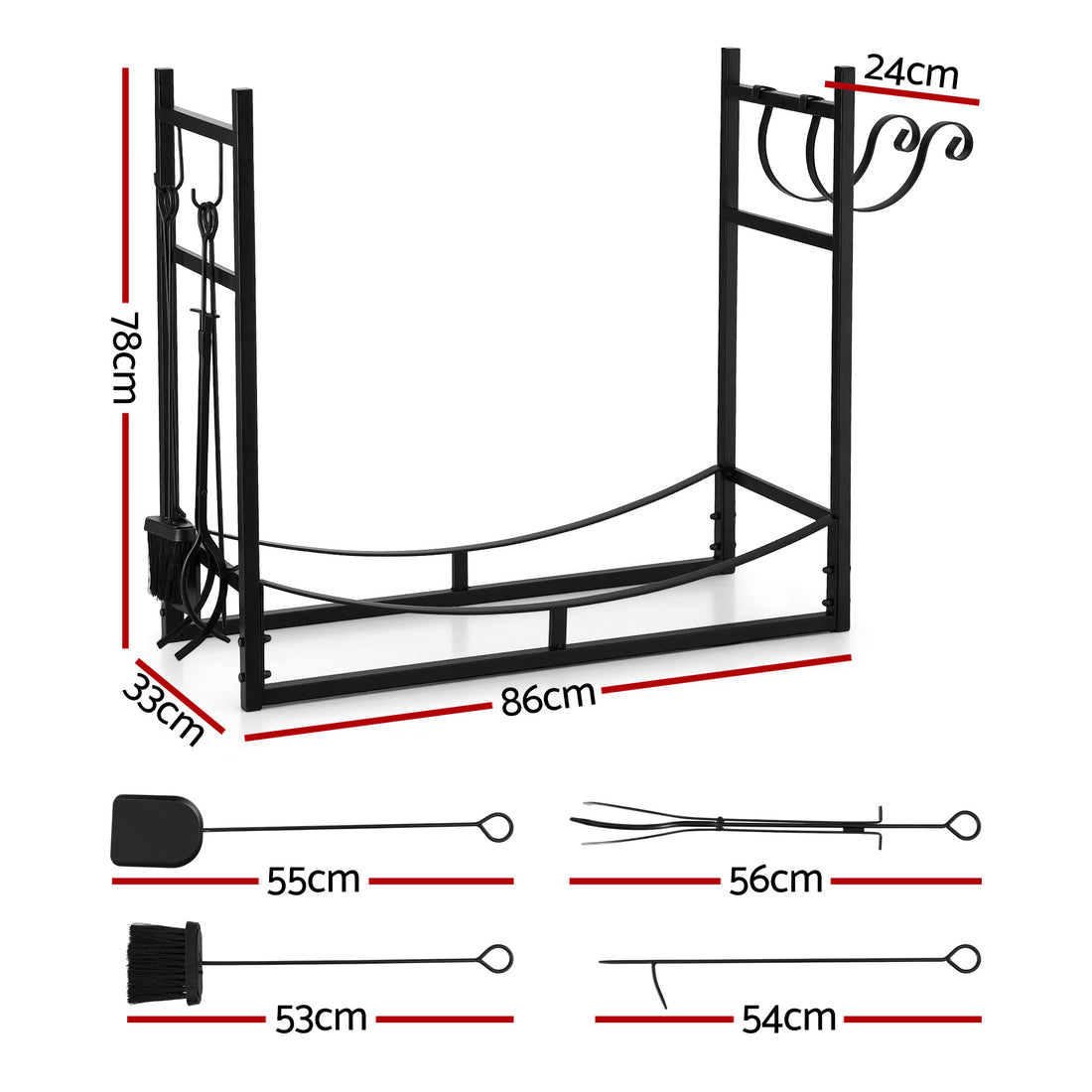 Gardeon Firewood Rack 84cm Wood Rack Firewood Storage Indoor Outdoor Black-Home &amp; Garden &gt; Garden Tools &gt; Gardening Accessories-PEROZ Accessories