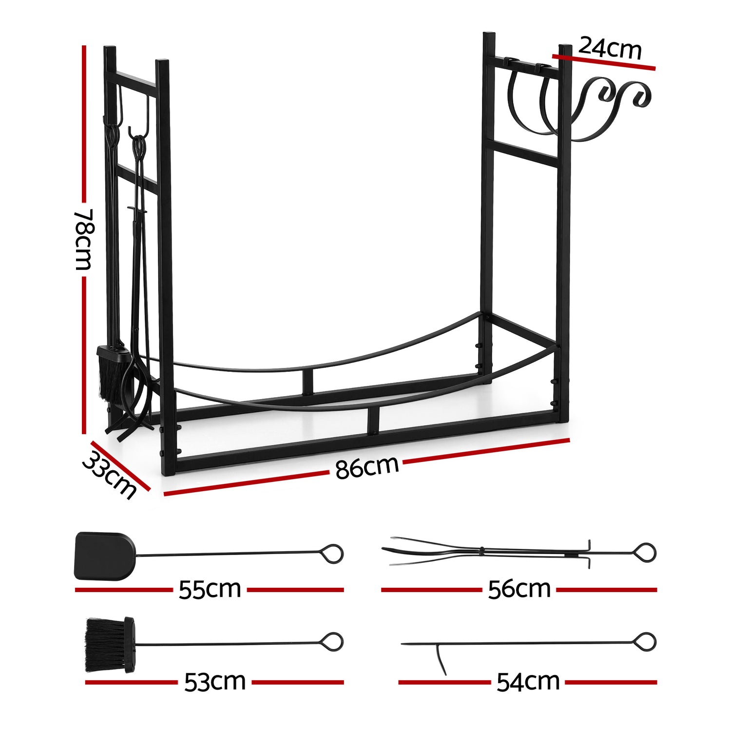 Gardeon Firewood Rack 84cm Wood Rack Firewood Storage Indoor Outdoor Black-Home &amp; Garden &gt; Garden Tools &gt; Gardening Accessories-PEROZ Accessories