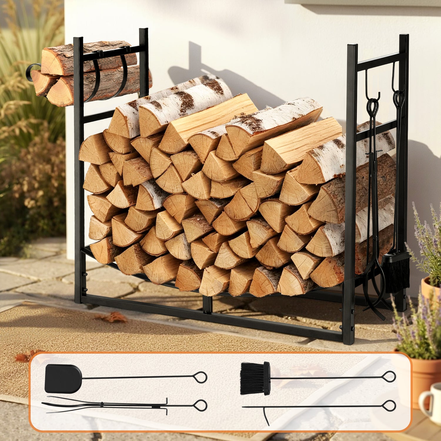 Gardeon Firewood Rack 84cm Wood Rack Firewood Storage Indoor Outdoor Black-Home &amp; Garden &gt; Garden Tools &gt; Gardening Accessories-PEROZ Accessories
