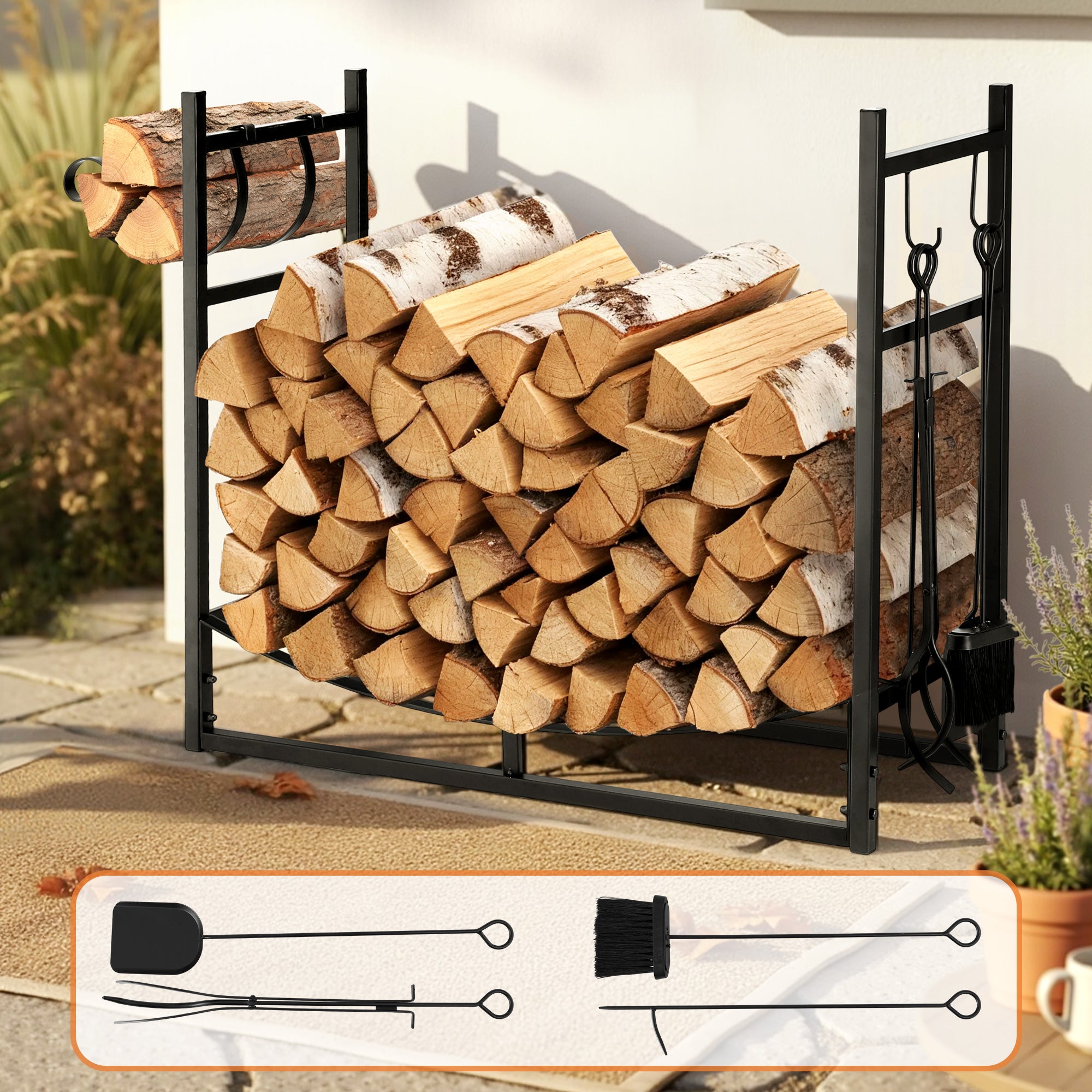 Gardeon Firewood Rack 84cm Wood Rack Firewood Storage Indoor Outdoor Black-Home &amp; Garden &gt; Garden Tools &gt; Gardening Accessories-PEROZ Accessories
