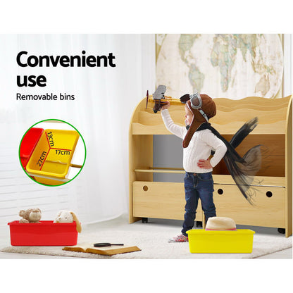 Keezi 3 Tiers Kids Bookshelf Storage Children Bookcase Toy Box Organiser Display-Bookcases &amp; Shelves-PEROZ Accessories