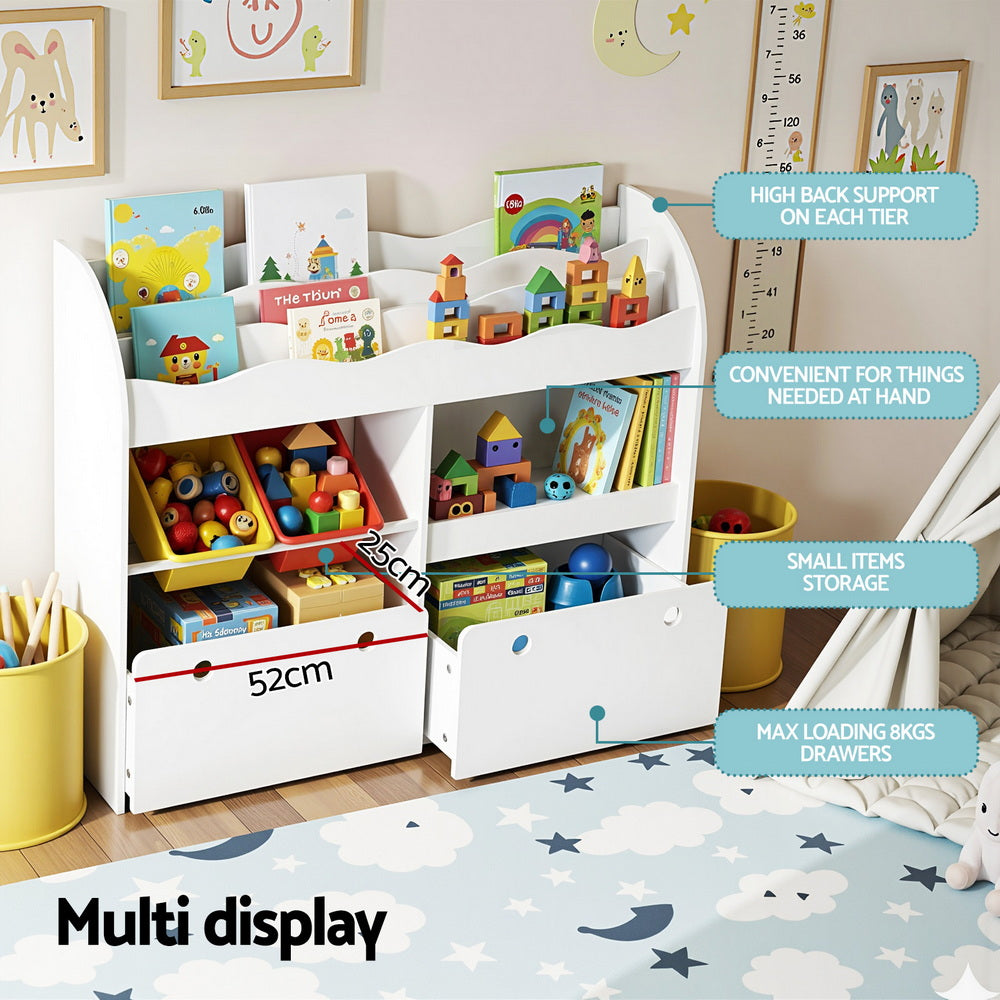 Keezi 3 Tiers Kids Bookshelf Storage Children Bookcase Toy Box Organiser Display White-Baby &amp; Kids &gt; Kid&