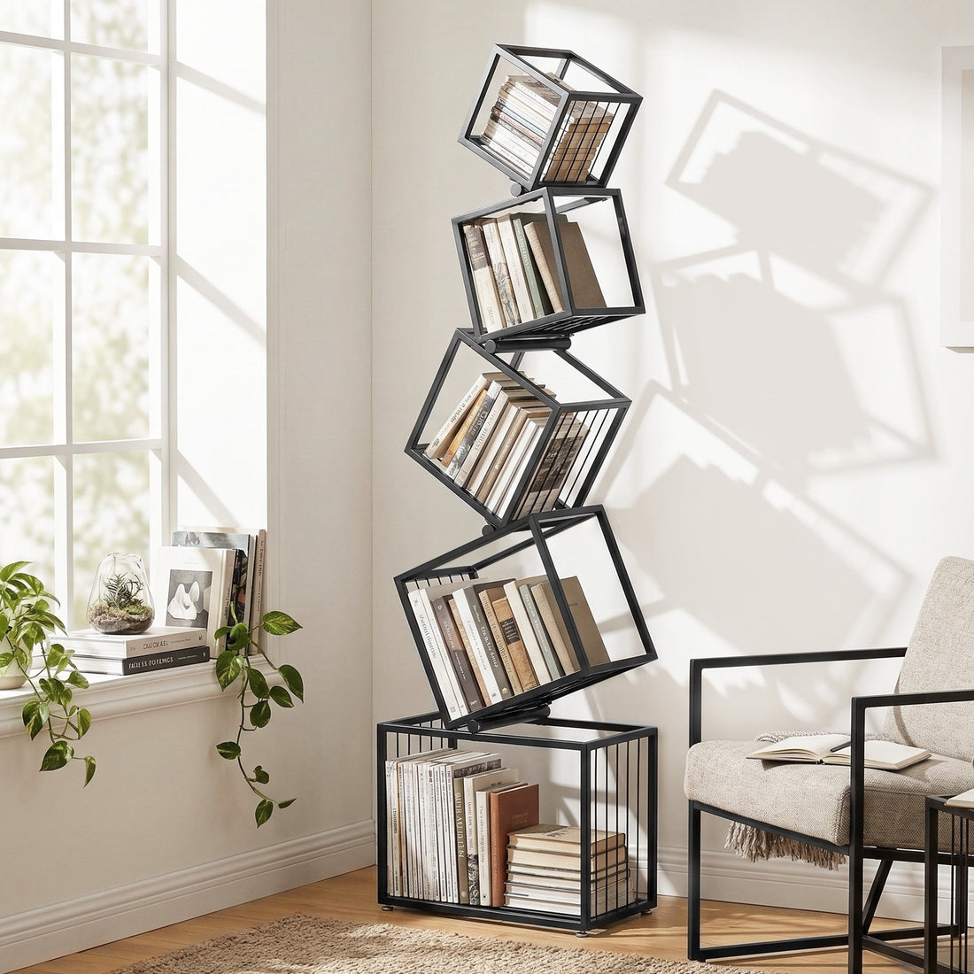 Artiss 5-Tier Bookshelf Metal Geometric Display Shelf Storage Organizer Black-Furniture > Living Room > Bookcases &amp; Shelves-PEROZ Accessories
