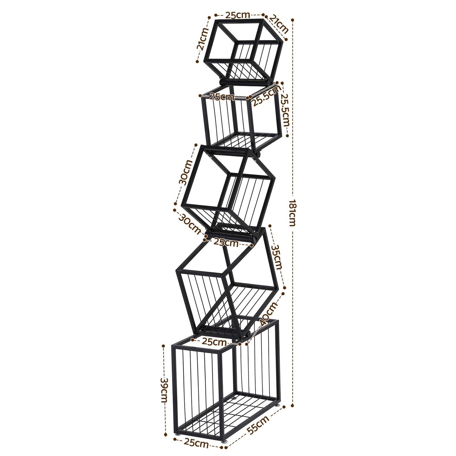 Artiss 5-Tier Bookshelf Metal Geometric Display Shelf Storage Organizer Black-Furniture > Living Room > Bookcases &amp; Shelves-PEROZ Accessories