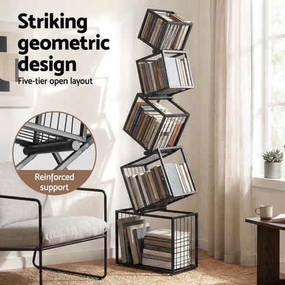 Artiss 5-Tier Bookshelf Metal Geometric Display Shelf Storage Organizer Black-Furniture > Living Room > Bookcases &amp; Shelves-PEROZ Accessories