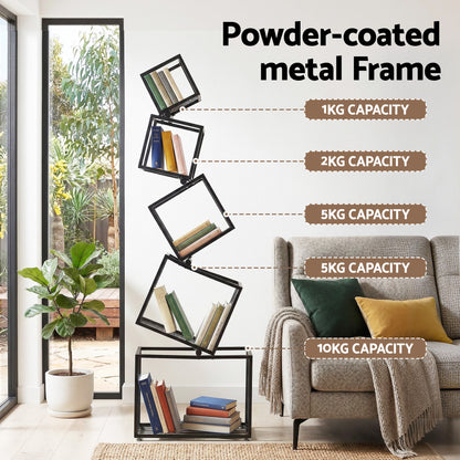 Artiss 5-Tier Bookshelf Metal Geometric Display Shelf Storage Organizer Black-Furniture > Living Room > Bookcases &amp; Shelves-PEROZ Accessories