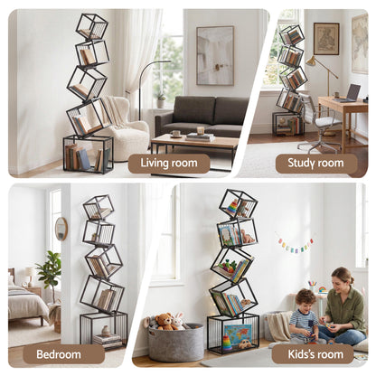 Artiss 5-Tier Bookshelf Metal Geometric Display Shelf Storage Organizer Black-Furniture > Living Room > Bookcases &amp; Shelves-PEROZ Accessories