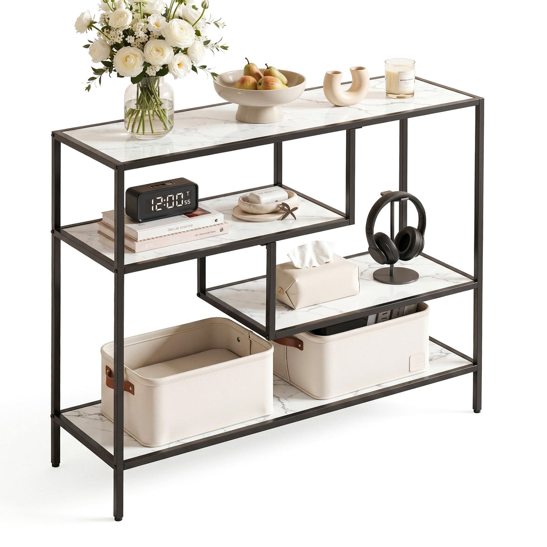 Artiss Console Table Entryway Hallway Marble Effect 4-Tier Storage Shelves White-Furniture > Living Room > Side Tables-PEROZ Accessories
