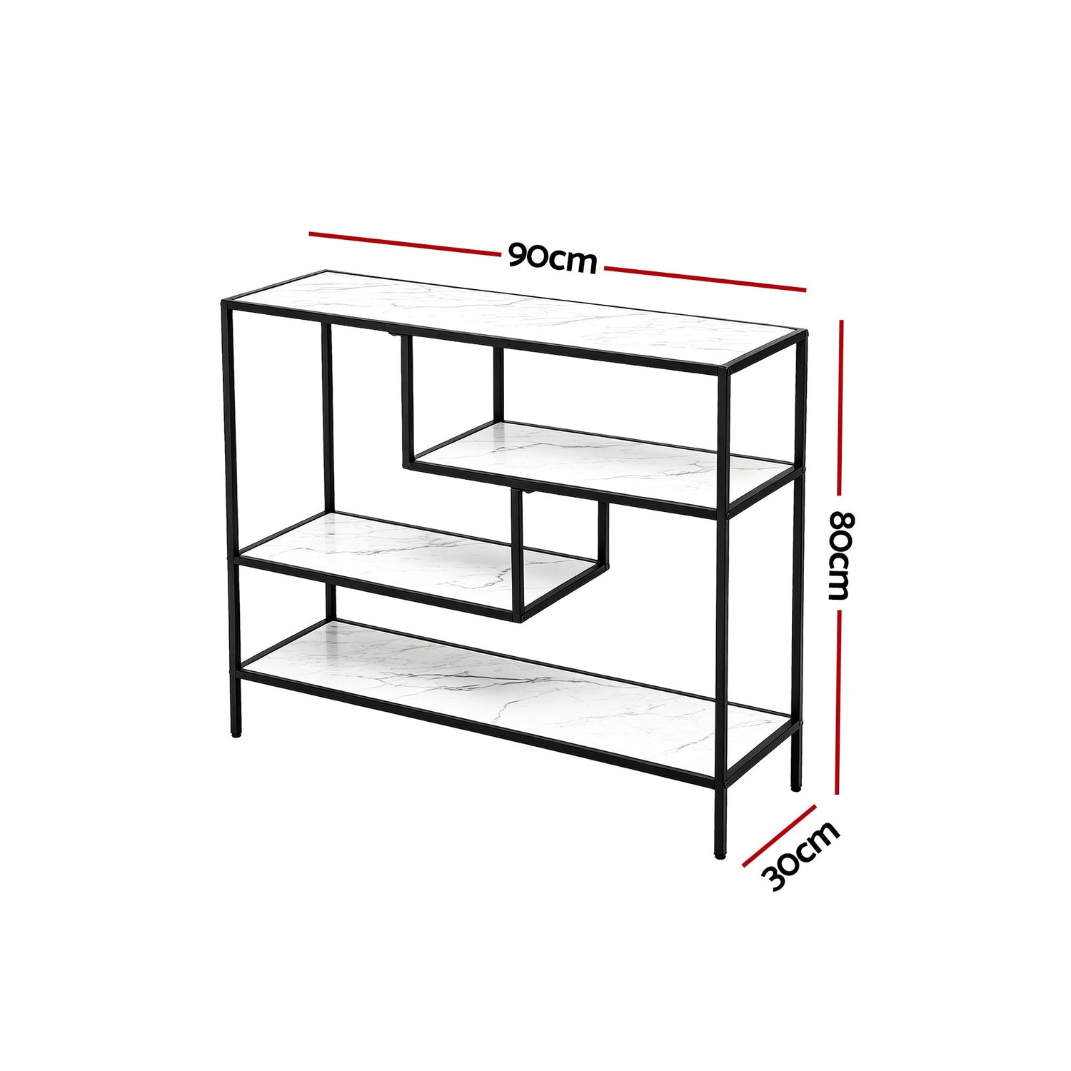 Artiss Console Table Entryway Hallway Marble Effect 4-Tier Storage Shelves White-Furniture > Living Room > Side Tables-PEROZ Accessories